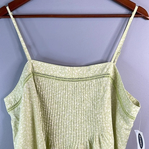 OLD NAVY NWT Lemon Lime Ditsy Floral Tank Top Ladder Lace Pleated Adj Strap L - Picture 3 of 13
